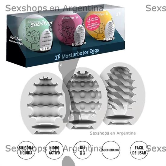 Set de 3 Huevos Masturbadores Texturizados (Riffle, Bubble, Fierce)